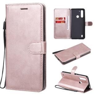 For Motorola Moto G8 Power Lite Solid Color Horizontal Flip Protective Leather Case with Holder & Card Slots & Wallet & Lanyard(Rose Gold)