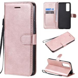 For Huawei nova 7 Solid Color Horizontal Flip Protective Leather Case with Holder & Card Slots & Wallet & Lanyard(Rose Gold)