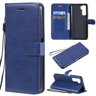 For Huawei nova 7 SE / P40 Lite 5G Solid Color Horizontal Flip Protective Leather Case with Holder & Card Slots & Wallet & Lanyard(Blue)