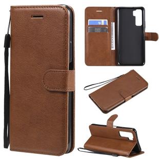 For Huawei nova 7 SE / P40 Lite 5G Solid Color Horizontal Flip Protective Leather Case with Holder & Card Slots & Wallet & Lanyard(Brown)