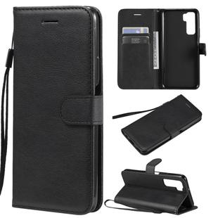 For Huawei nova 7 SE / P40 Lite 5G Solid Color Horizontal Flip Protective Leather Case with Holder & Card Slots & Wallet & Lanyard(Black)