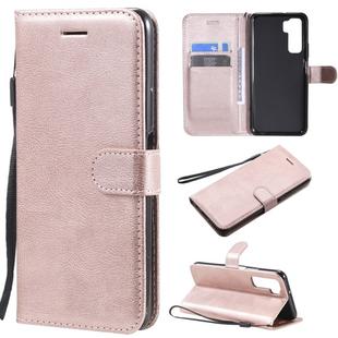 For Huawei nova 7 SE / P40 Lite 5G Solid Color Horizontal Flip Protective Leather Case with Holder & Card Slots & Wallet & Lanyard(Rose Gold)