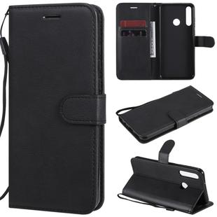 For Huawei Y6p Solid Color Horizontal Flip Protective Leather Case with Holder & Card Slots & Wallet & Lanyard(Black)