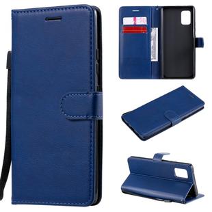 For Samsung Galaxy A71 5G Solid Color Horizontal Flip Protective Leather Case with Holder & Card Slots & Wallet & Photo Frame & Lanyard(Blue)