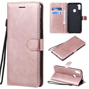 For Samsung Galaxy A11 Solid Color Horizontal Flip Protective Leather Case with Holder & Card Slots & Wallet & Photo Frame & Lanyard(Rose Gold)