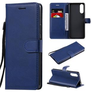 For Sony Xperia 10 II Solid Color Horizontal Flip Protective Leather Case with Holder & Card Slots & Wallet & Photo Frame & Lanyard(Blue)