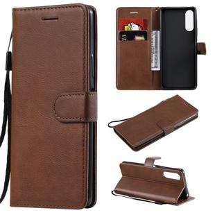 For Sony Xperia 10 II Solid Color Horizontal Flip Protective Leather Case with Holder & Card Slots & Wallet & Photo Frame & Lanyard(Brown)
