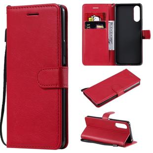 For Sony Xperia 10 II Solid Color Horizontal Flip Protective Leather Case with Holder & Card Slots & Wallet & Photo Frame & Lanyard(Red)