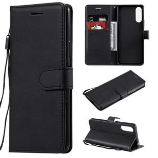 For Sony Xperia 10 II Solid Color Horizontal Flip Protective Leather Case with Holder & Card Slots & Wallet & Photo Frame & Lanyard(Black)