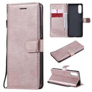 For Sony Xperia 10 II Solid Color Horizontal Flip Protective Leather Case with Holder & Card Slots & Wallet & Photo Frame & Lanyard(Rose Gold)