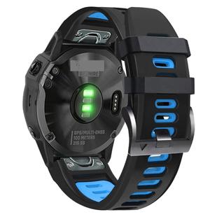 For Garmin Fenix 7 Pro 51mm Sports Two-Color Silicone Watch Band(Black+Sky Blue)