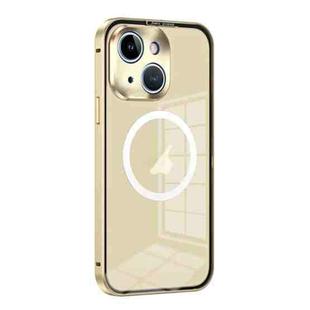 For iPhone 14 MagSafe HD Spring Buckle Metal Phone Case(Gold)