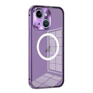 For iPhone 14 Plus MagSafe HD Spring Buckle Metal Phone Case(Purple)