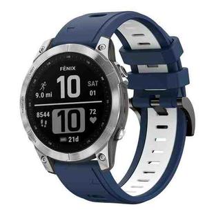 For Garmin Fenix 7 Pro 47mm Sports Two-Color Silicone Watch Band(Midnight Blue+White)