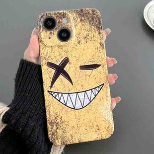 For iPhone 14 Plus Painted Pattern Precise Hole PC Phone Case(Yellow Background Smiling)