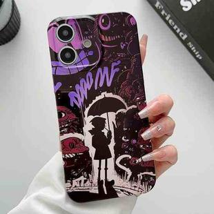 For iPhone 11 Painted Pattern Precise Hole PC Phone Case(Black Purple Umbrella Boy)