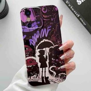 For iPhone X / XS Painted Pattern Precise Hole PC Phone Case(Black Purple Umbrella Boy)