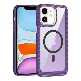 For iPhone 11 MagSafe Carbon Fiber Transparent Back Panel Phone Case(Purple)