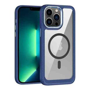 For iPhone 13 Pro Max MagSafe Carbon Fiber Transparent Back Panel Phone Case(Blue)