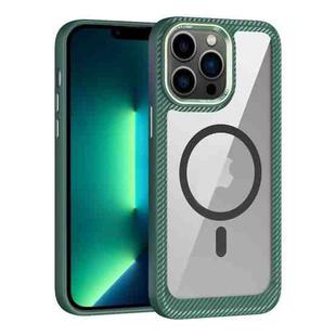 For iPhone 13 Pro Max MagSafe Carbon Fiber Transparent Back Panel Phone Case(Green)