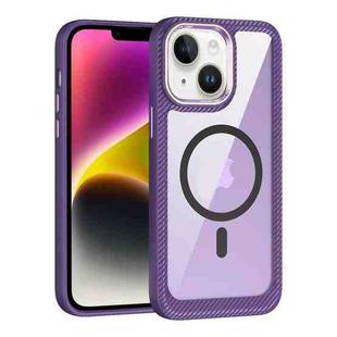 For iPhone 14 MagSafe Carbon Fiber Transparent Back Panel Phone Case(Purple)