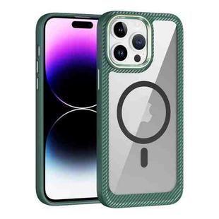 For iPhone 14 Pro MagSafe Carbon Fiber Transparent Back Panel Phone Case(Green)