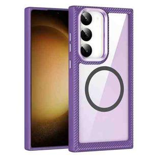 For Samsung Galaxy S23 5G MagSafe Carbon Fiber Transparent Back Panel Phone Case(Purple)