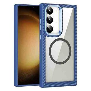 For Samsung Galaxy S23 5G MagSafe Carbon Fiber Transparent Back Panel Phone Case(Blue)