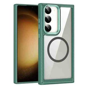 For Samsung Galaxy S23 5G MagSafe Carbon Fiber Transparent Back Panel Phone Case(Green)