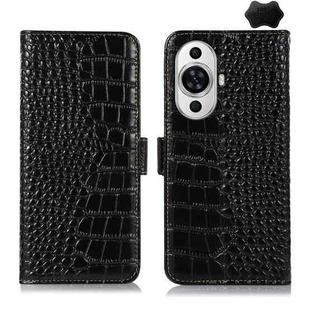 For Huawei Nova 11 Crocodile Top Layer Cowhide Leather Phone Case(Black)