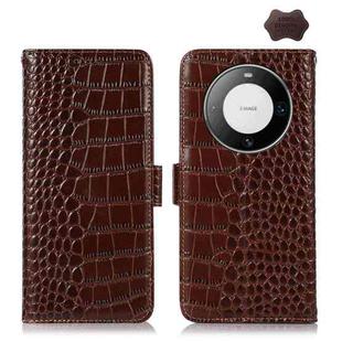 For Huawei Mate 60 Pro Crocodile Top Layer Cowhide Leather Phone Case(Brown)
