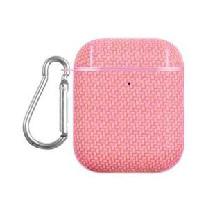 For AirPods 1 / 2 Woven Skin Texture PC TWS Earphone Protective Case(Pink)