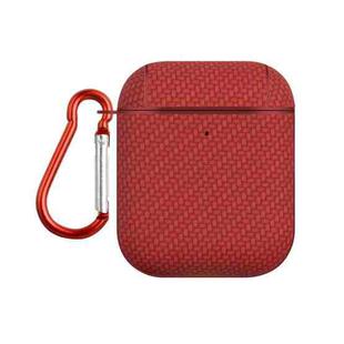 For AirPods 1 / 2 Woven Skin Texture PC TWS Earphone Protective Case(Red)