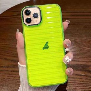 For iPhone 11 Pro Max Striped Electroplating TPU Transparent Phone Case(Fluorescent Green)