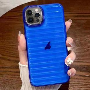 For iPhone 12 Pro Striped Electroplating TPU Transparent Phone Case(Dark Blue)