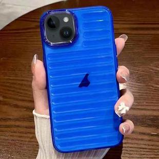 For iPhone 14 Plus Striped Electroplating TPU Transparent Phone Case(Dark Blue)