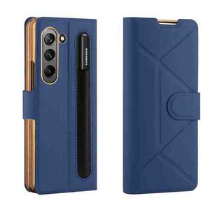 For Samsung Galaxy Z Fold5 Shockproof Folding Phone Leather Case with Pen Slot & Holder(Blue)