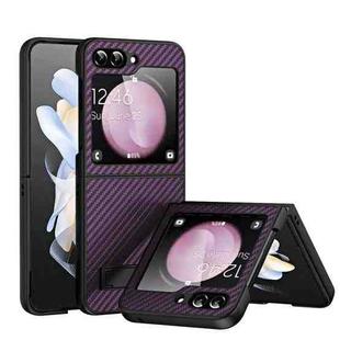 For Samsung Galaxy Z Flip5 Carbon Fiber Texture Glass Panel Phone Case with Holder(Dark Purple)