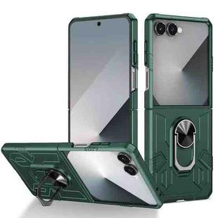 For Samsung Galaxy Z Flip7 5G Matte UV Armor Ring Shockproof Phone Case(Dark Green)