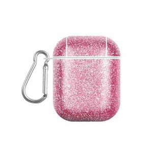 For AirPods 1 / 2 Glitter Powder Skin Texture PC TWS Earphone Case(Rose Red)