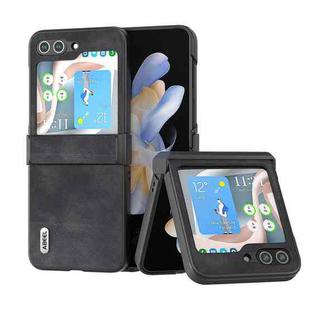For Samsung Galaxy Z Flip5 ABEEL Cowhide Texture PU Phone Case(Black)