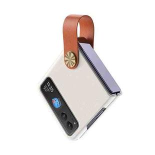 For Motorola Razr 40 Hand Strap Type Leather Phone Case(White+Brown)