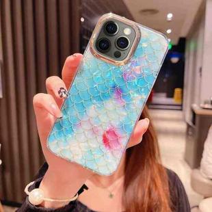 For iPhone 12 Pro Colorful Crystal Shell Pattern PC + TPU Phone Case(Fish-scales Blue)