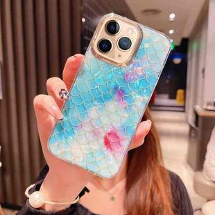 For iPhone 11 Pro Max Colorful Crystal Shell Pattern PC + TPU Phone Case(Fish-scales Blue)