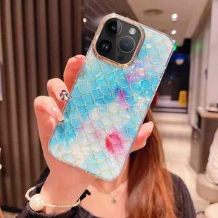 For iPhone 15 Pro Colorful Crystal Shell Pattern PC + TPU Phone Case(Fish-scales Blue)