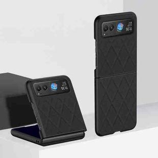 For Motorola Razr 40 Rhombus Pattern PC + Leather Phone Case(Black)