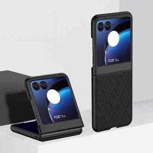 For Motorola Razr 40 Ultra Rhombus Pattern PC + Leather Phone Case(Black)