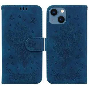 For iPhone 15 Butterfly Rose Embossed Leather Phone Case(Blue)