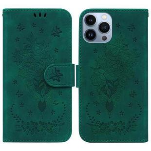 For iPhone 15 Pro Butterfly Rose Embossed Leather Phone Case(Green)
