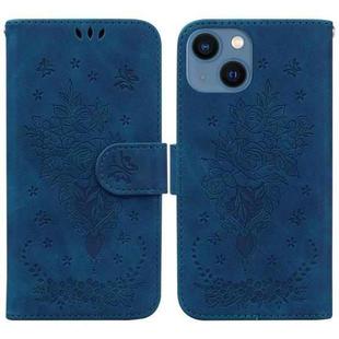 For iPhone 14 Butterfly Rose Embossed Leather Phone Case(Blue)